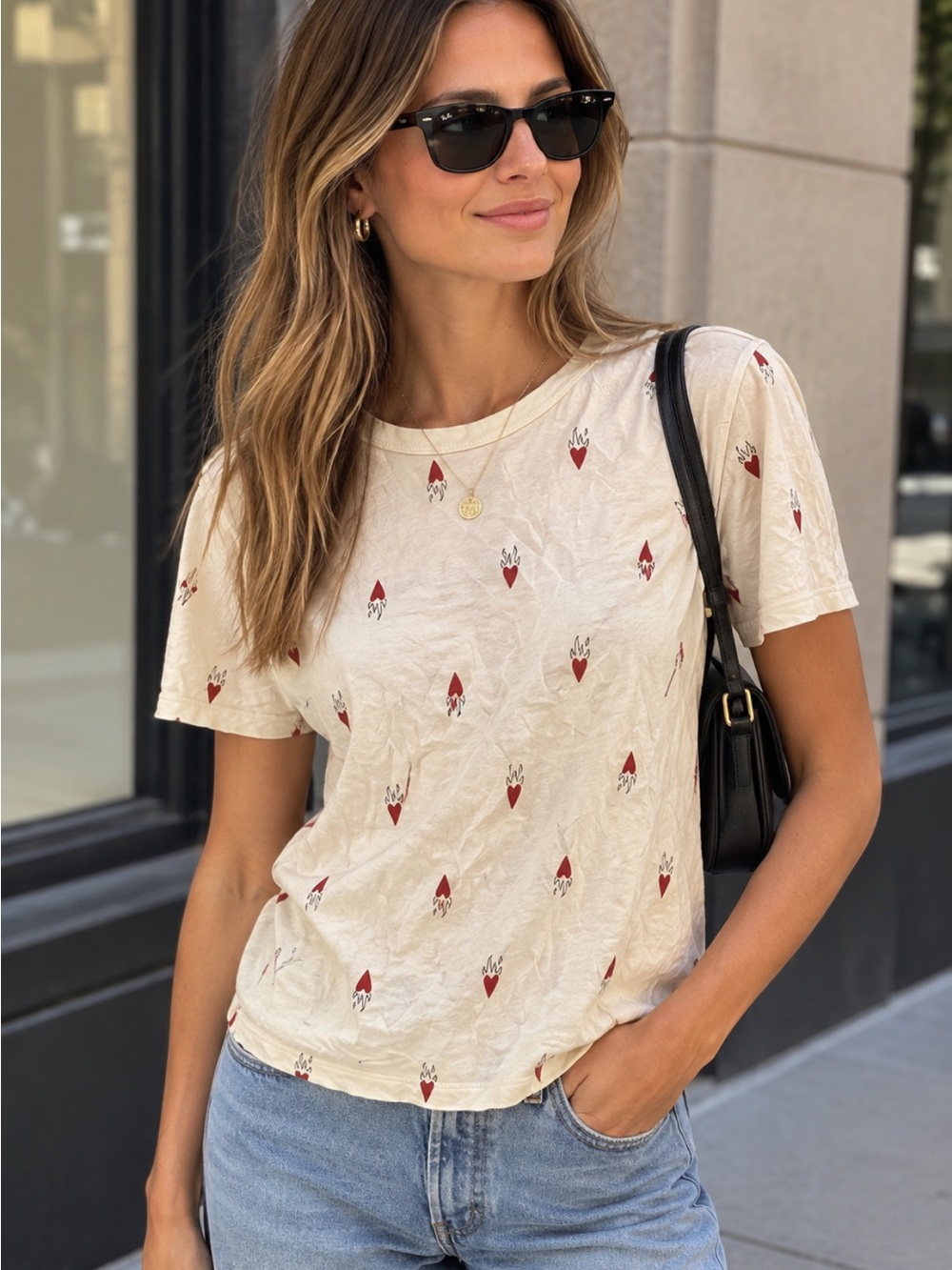 Rag & Bone Beige Short-Sleeve Graphic Tee with Red Accent